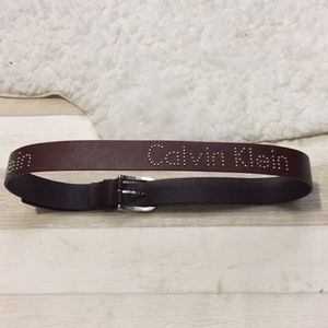 Calvin Klein studs coffee brown leather belt